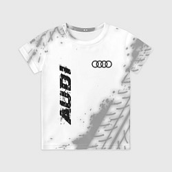Футболка детская Audi speed на светлом фоне со следами шин: надпись, цвет: 3D-принт