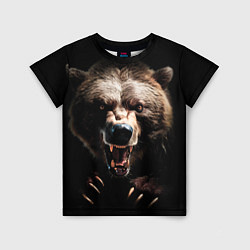 Детская футболка Бурый агрессивный медведь