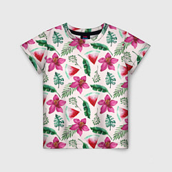 Детская футболка Арбузы, цветы и тропические листья