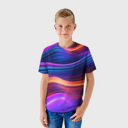 Футболка детская Волнистые неоновые линии, цвет: 3D-принт — фото 2