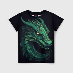Детская футболка Голова зелёного дракона: арт нейросети