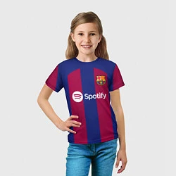 Футболка детская Гави Барселона форма 2324 домашняя, цвет: 3D-принт — фото 2