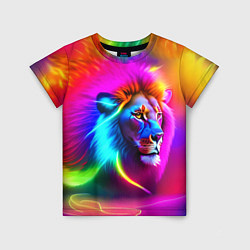 Детская футболка Неоновый лев в цветовой абстракции