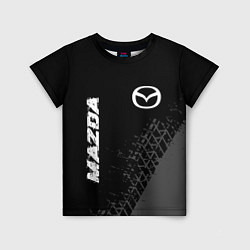 Детская футболка Mazda speed на темном фоне со следами шин: надпись