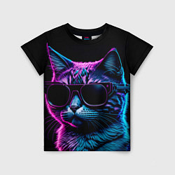 Детская футболка Неоновый котик в очках