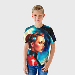 Футболка детская Девушка связист в космосе, цвет: 3D-принт — фото 2
