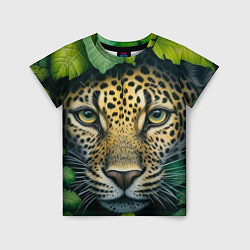 Детская футболка Леопард в листьях