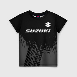 Футболка детская Suzuki speed на темном фоне со следами шин: символ, цвет: 3D-принт