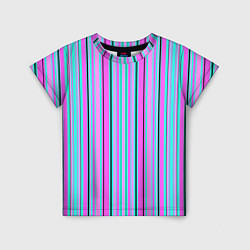 Детская футболка Розово-голубой неновый полосатый узор
