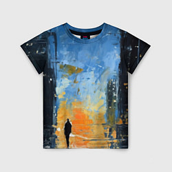 Детская футболка Нарисованный человеческий силуэт на фоне города