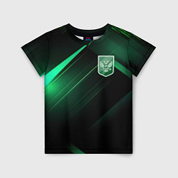 Детская футболка Герб РФ зеленый черный фон