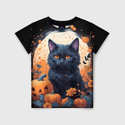 Детская футболка Котик и тыквы - хеллоуин