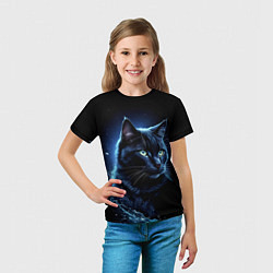 Футболка детская Черный кот - брызги воды, цвет: 3D-принт — фото 2