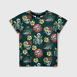 Детская футболка Скелеты и черепа среди цветов