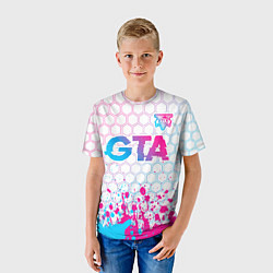 Футболка детская GTA neon gradient style: символ сверху, цвет: 3D-принт — фото 2