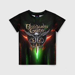 Детская футболка Baldurs Gate 3 logo green red light