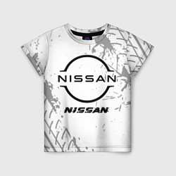 Детская футболка Nissan speed на светлом фоне со следами шин