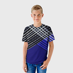 Футболка детская Белые и серые полосы на синем фоне, цвет: 3D-принт — фото 2