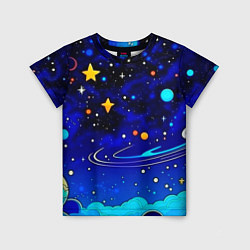 Детская футболка Мультяшный космос темно-синий
