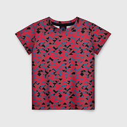 Детская футболка Черные и синие треугольники на красном