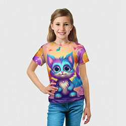 Футболка детская Котик с воздушными шариками, цвет: 3D-принт — фото 2