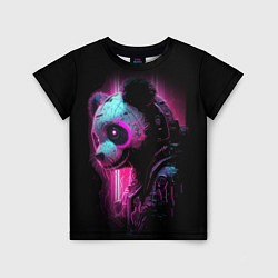 Детская футболка Панда киберпанк в фиолетовом свете