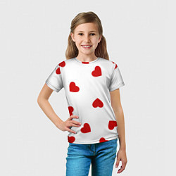 Футболка детская Красные сердечки на белом, цвет: 3D-принт — фото 2