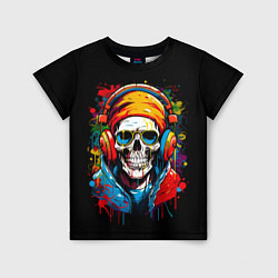 Детская футболка Яркий красочный череп в бандане и очках
