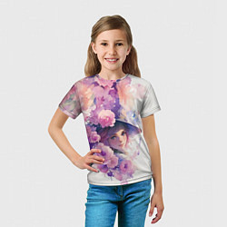 Футболка детская Девушка в цветочной шляпе, цвет: 3D-принт — фото 2