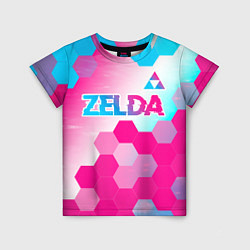 Футболка детская Zelda neon gradient style: символ сверху, цвет: 3D-принт