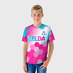 Футболка детская Zelda neon gradient style: символ сверху, цвет: 3D-принт — фото 2