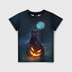 Детская футболка Кот с тыквой - хэллоуин
