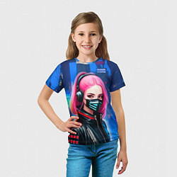 Футболка детская Девушка с розовыми волосами - киберпанк, цвет: 3D-принт — фото 2