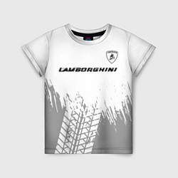 Детская футболка Lamborghini speed на светлом фоне со следами шин: