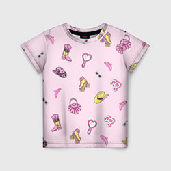 Детская футболка Барби аксессуары - розовый паттерн