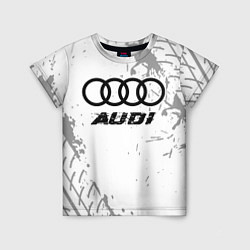 Футболка детская Audi speed на светлом фоне со следами шин, цвет: 3D-принт