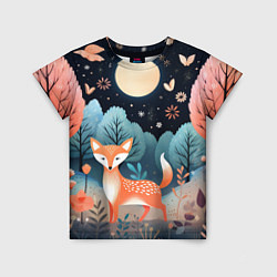 Детская футболка Лисичка в осеннем лесу фолк-арт