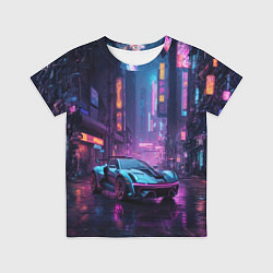 Футболка детская Футуристичный неоновый спорткар, цвет: 3D-принт