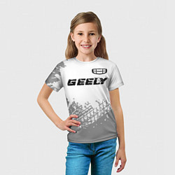 Футболка детская Geely speed на светлом фоне со следами шин посеред, цвет: 3D-принт — фото 2