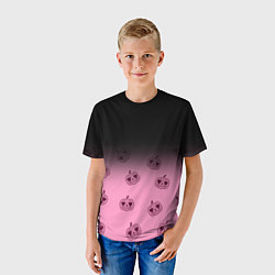 Футболка детская Черно-розовый градиент и хэллоуинские тыквы паттер, цвет: 3D-принт — фото 2