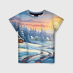 Детская футболка Новогодний пейзаж зимний