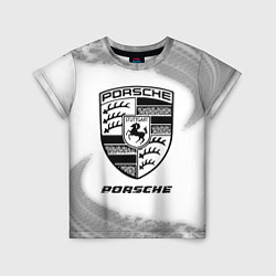 Детская футболка Porsche speed на светлом фоне со следами шин
