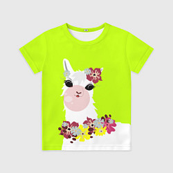 Футболка детская Лама - альпака в венке, цвет: 3D-принт