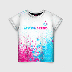 Футболка детская Assassins Creed neon gradient style посередине, цвет: 3D-принт