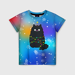 Детская футболка Новогодний котик и снежинки