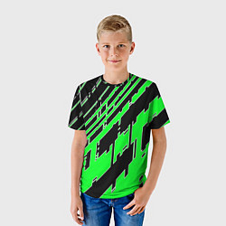 Футболка детская Зелёные линии на чёрном фоне, цвет: 3D-принт — фото 2