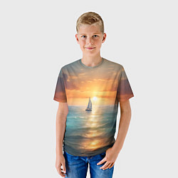 Футболка детская Яхта на закате солнца, цвет: 3D-принт — фото 2
