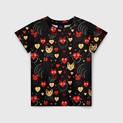 Детская футболка Паттерн с сердечками и котами валентинка