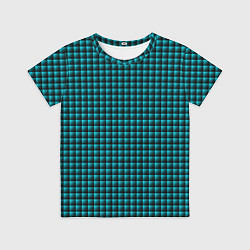 Футболка детская Паттерн объёмные квадраты тёмно-бирюзовый, цвет: 3D-принт