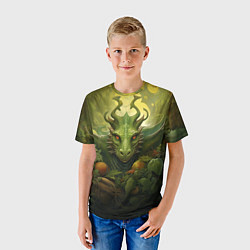 Футболка детская Зеленый лесной дракон символ 2024, цвет: 3D-принт — фото 2